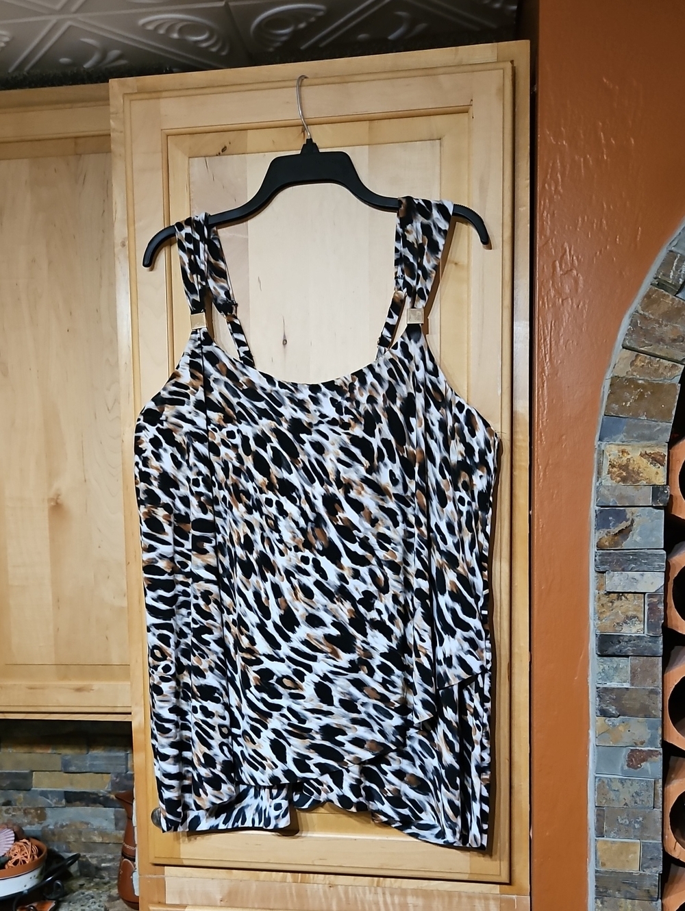 Miraclesuit Fur Realz Dazzle Tankini Swim Top Underwire Black Brown Animal Print